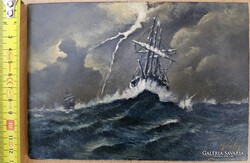 József Gazdag - Ships in a Stormy Sea Oil Painting