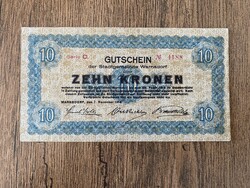 Csehszlovákia Warnsdorf 10 Korona 1918 VF+