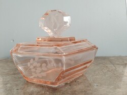 Rare Art Deco Rosealine Glass Powder Box / Bonbonnier – Satin-Frosted Floral Pattern (Immaculate!)