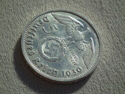 Németország, horogkeresztes ezüst birodalmi 5 Márka (Reichsmark), 1939 B