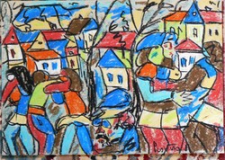 NÉMETH MIKLÓS (1934-2012) "ÜNNEPNAP 2." 2006 (35X50 cm) OLAJ-PASZTELL, FESTMÉNY, RITKA!