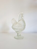 Glass rooster candy jar, footed lid container, LV 410