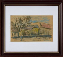 Szalmás Béla (1908-1961): Street scene detail - pastel, paper, framed