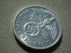 Németország, horogkeresztes ezüst birodalmi 5 Márka (Reichsmark), 1939 F
