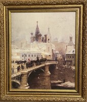 Winter Moscow – The Moskvoretsky Bridge (after Sergei Sviatoslavsky) – Hand-painted oil painting, striking