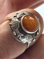 57- es Halas meseszép borostyánköves antik 800-as Ezüst gyűrű jelölt bevizsgált zara pandora