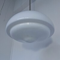 Art deco nikkelezett mennyezeti lámpa felújítva - különleges formájú, hatalmas tejüveg búra