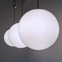 Bauhaus - Art deco réz mennyezeti lámpa trió felújítva - nagy méretű tejüveg gömb búra
