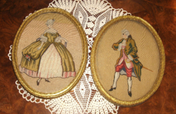 ANTIQUE TAPE GOBELIN GOBELIN PICTURE IN ROKOKO STYLE OVAL FRAME