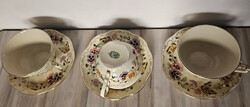 Zsolnay pillangó mintás porcelán TEÁS csészék + csészealjak aranyozott peremmel 6 db
