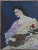 Lamenting Lady - Signed Painting