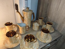 Beautiful, Flawless Włocławek, Gold-Decorated Retro Porcelain Coffee Set - Serves 6, Complete