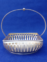 Art deco, Dianás ,tömör 800 finomságú ,áttört, fogantyús, bonbonos ezüst kosár ,asztalközép  355 g