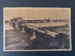 Antique Postcard Düsseldorf Oberkassel, Rhine Bridge and Cityscape, Copperplate Print, circa 1910