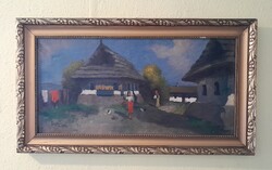 Röczey L. - Peasant Courtyard - Oil Painting