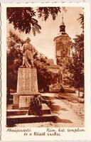 Abaújszántó - Római katolikus templom és a Hősök szobra képeslap - Forgács Lajos kiadása 1930-1940