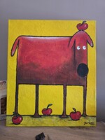 Darko: Dog with Apples – Original, Signed Contemporary Painting (2010)