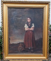 Péter Szüle (1886-1944): Young Girl with Jug LARGE oil on canvas painting!
