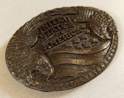 Eredeti amerikai vintage női férfi fém western country motoros USA övcsat zászló sárgaréz réz bronz