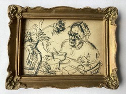 Margit Gräber (1895-1993), at the table.