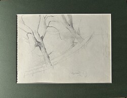 Lajos Cziráki: Riverside Trees Pencil Drawing