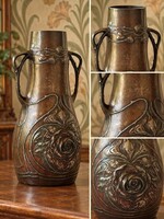 Szecessziós  bronz relief váza