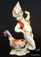 Herendi Little Boy with Rooster - Starting at 1 HUF!!!