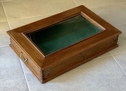 Extra Size! Jewelry or Watch Display Box. Art Nouveau, Antique Furniture Quality. Faceted Glass Lid