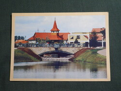 Postcard, Leninváros, Tiszaújváros, Reformed Church, bridge landscape, detail, 1990-