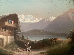 19.sz.-i osztrák tájkép , kecskékkel .