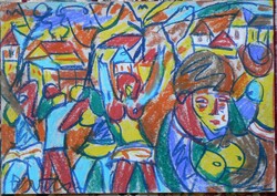 NÉMETH MIKLÓS (1934-2012) "VÍDÁM DÉLUTÁN" 2006 (35X50 cm) OLAJ-PASZTELL, FESTMÉNY, RITKA!