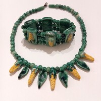 Special offer! Szász Endre glazed porcelain jewelry set by Zsuzsa Ferda, art deco style, marked