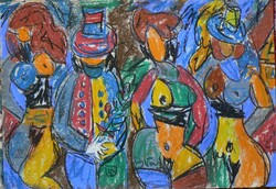 NÉMETH MIKLÓS (1934-2012) "MOULIN ROUGE" 2006 (35X50 cm) OLAJ-PASZTELL, FESTMÉNY, RITKA!