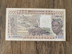 Elefántcsontpart 1000 Francs 1981 VF