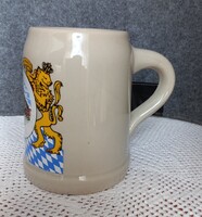 German Glazed Ceramic Beer Mug, Coat of Arms, 13 cm tall, opening 8.5 cm, 622 g