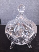 Vintage Walther-Glas Style Glass Bonbonnier with Curved Tulip Pattern, 14 cm High