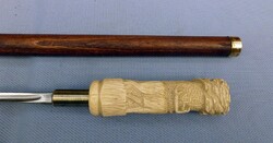 Carved Bone Handle Sword Cane, Walking Stick, Telescopic Blade