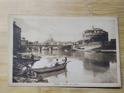 Antik lap, Olaszország, Róma, Tevere parti kilátás, háttérben Angyalvár és Szent Péter Bazilika