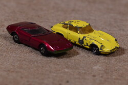 2 db autómodell Matchbox Dodge Charger Mk III és Majorette Jaguar E-Type Franciaország Anglia 1970-e