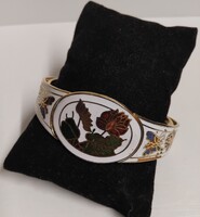 Gold-plated cloisonné bracelet with rose and butterfly pattern, opensable cuff