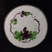 Art Deco Spritz Decor Metal-Frame Ceramic Cake Plate / Serving Platter (Grape Pattern, 32.5 cm, 4681)