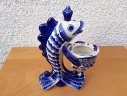 Régi Gzsel (Gzhel) orosz porcelán aranyhal figura