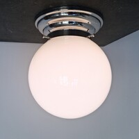 Art deco nikkelezett fali - mennyezeti lámpa felújítva - tejüveg gömb búra