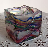 Marton Horváth: Iridescent, color-embedded small cube - beautiful, flawless, signed example!