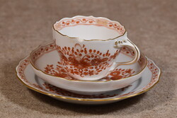 Meissen Indisch Rot porcelán kávés vagy teás trió virágdekor aranyozás Németország