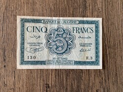 Algéria 5 Francs 1942 VF