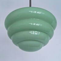 Art deco - Streamline nikkelezett bennyezeti lámpa felújítva - különleges formájú mentazöld búra