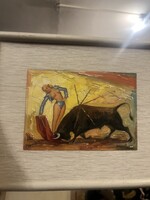 Bauset: Bullfight (Matador) – Original oil painting, 1954 (Small size, expressive)