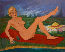 Endre Székely (1917-2014) Sunbathing in the Poppy Field