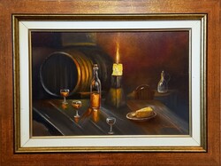 In the cellar. Béla Szloboda’s small masterpiece with certificate. Corporate invoice available.